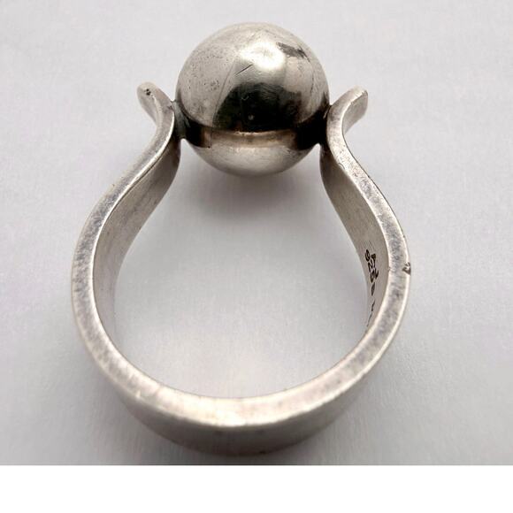 Vintage 70s Andreas Mikkelsen AJ Danish Modernist Sterling Silver Sphere Ring - Picture 3 of 9